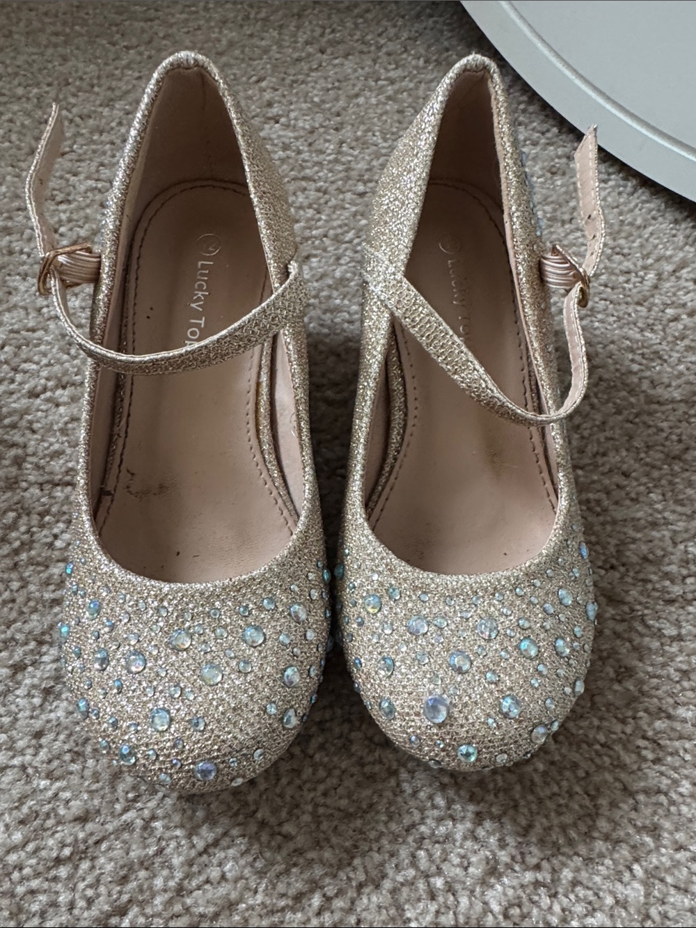Lucky Top Sparkle Jewel Mary Janes in Champagne size 12